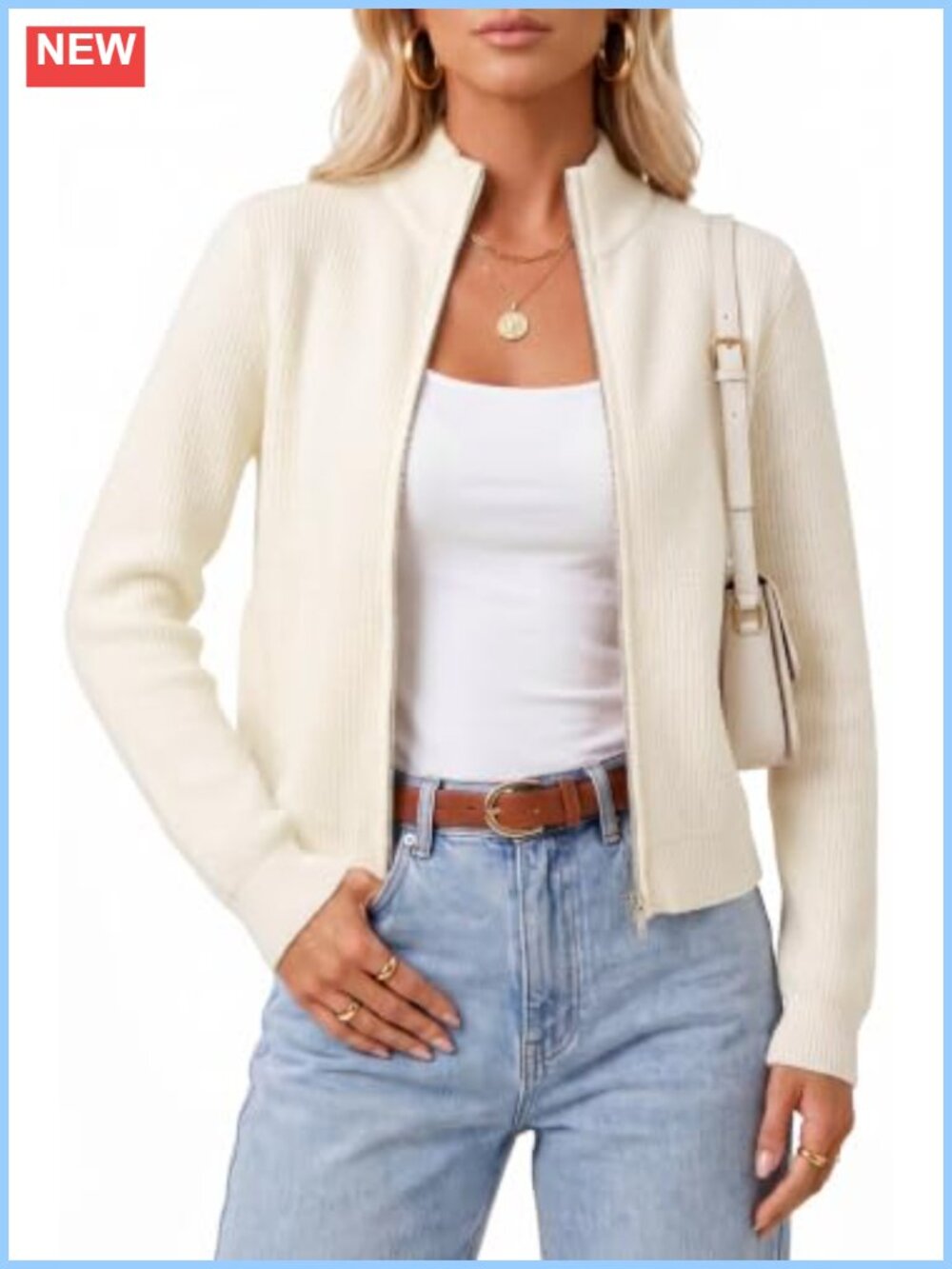 Wool Blend Mock Neck Zip Up Cardigan Sweater Jacket with Pockets
